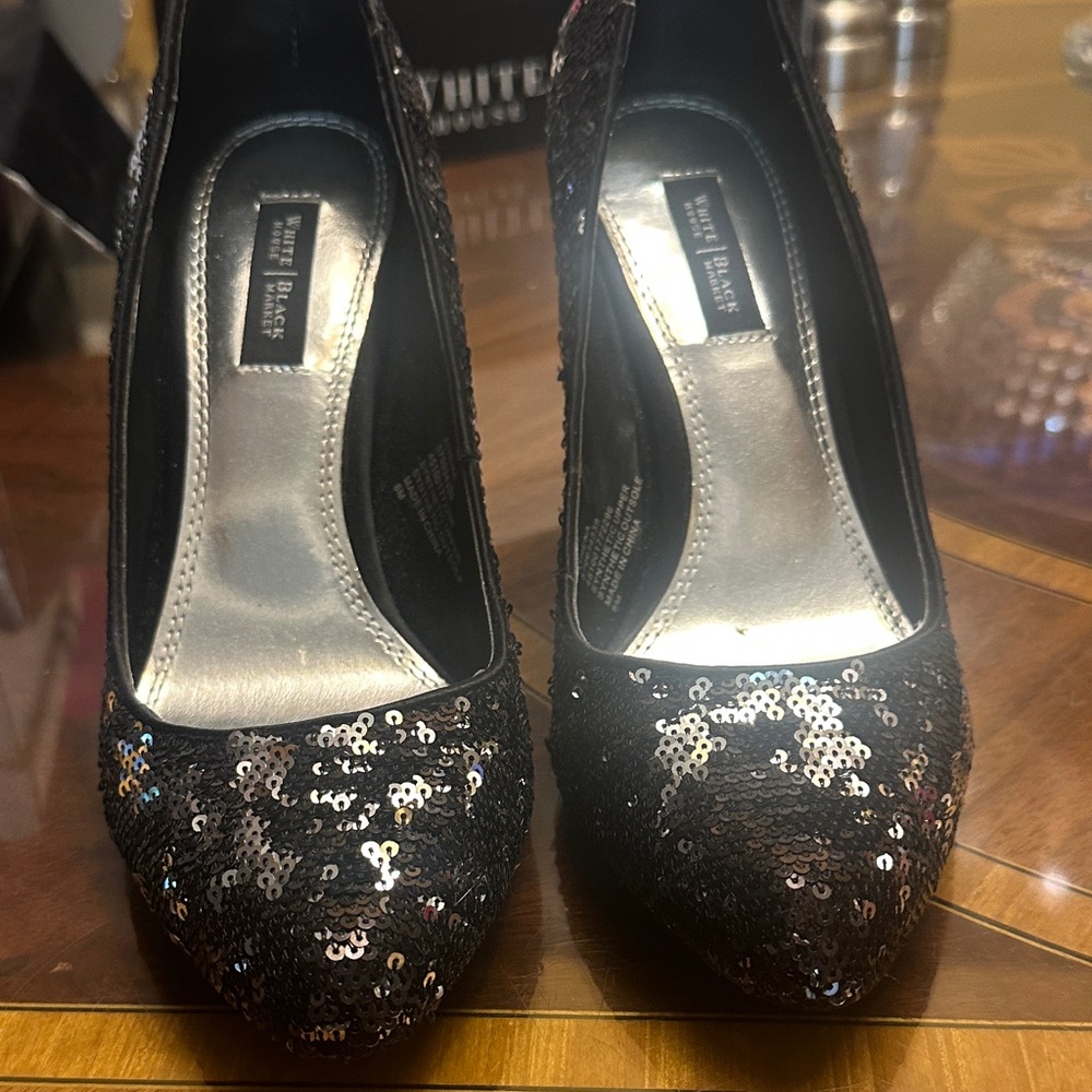 White House Black Market Black Sequin Heels